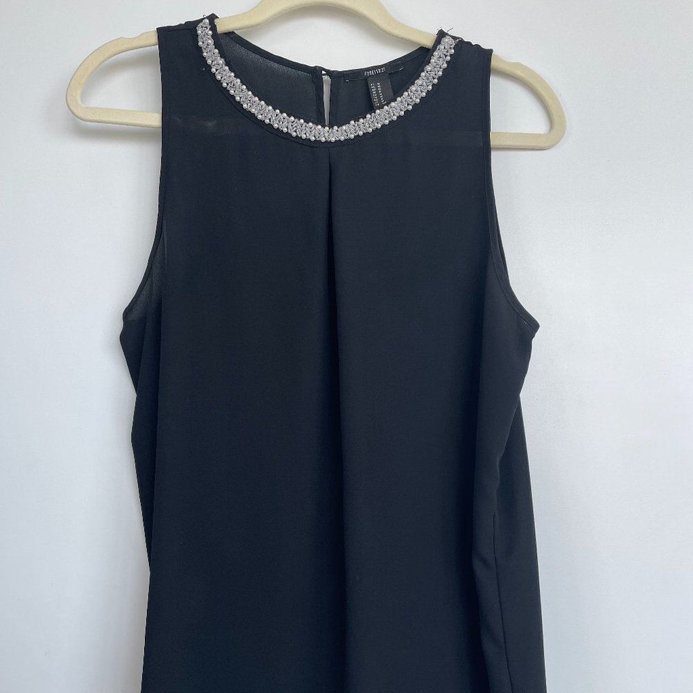 Black tank top with beaded neckline